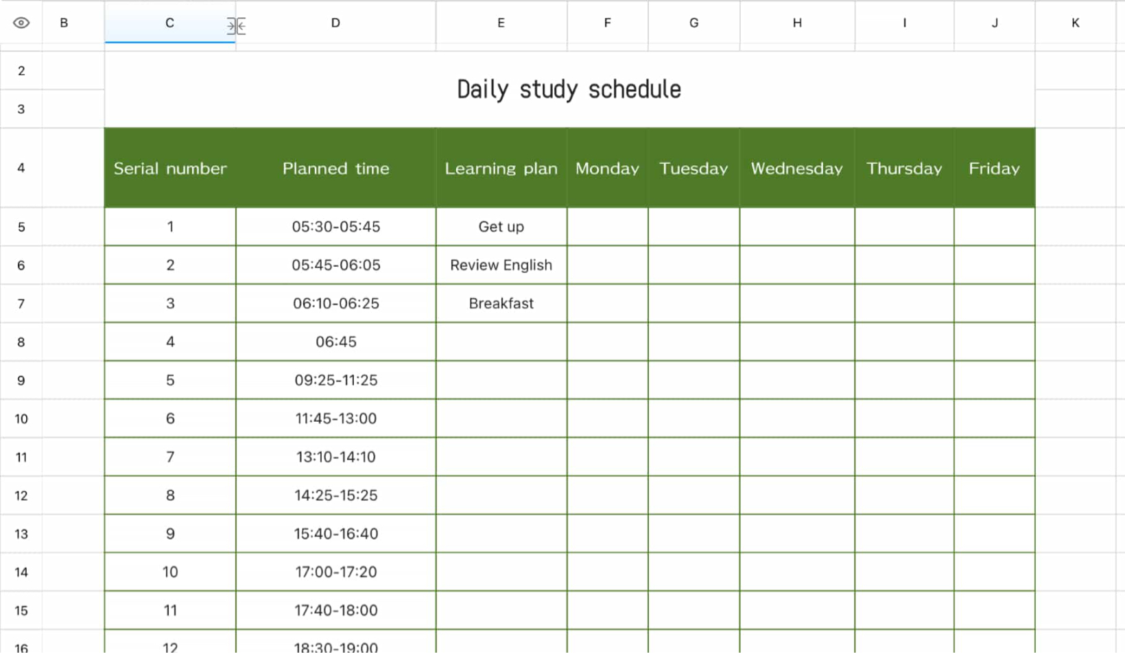 Daily study plan